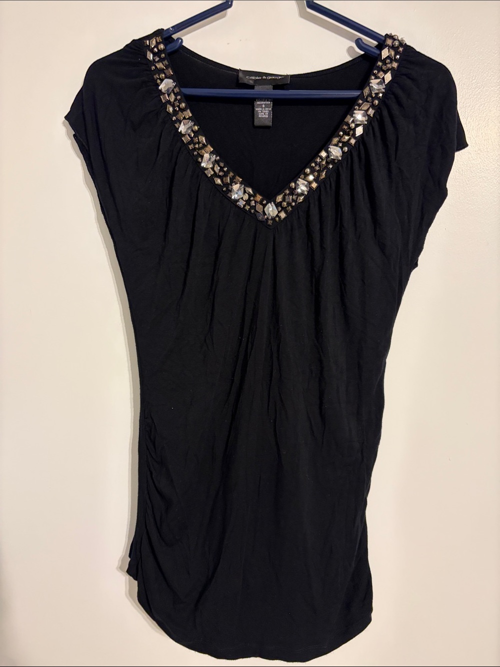 Cable & Gauge Black V-Neck Tunic with Beaded Embellishment